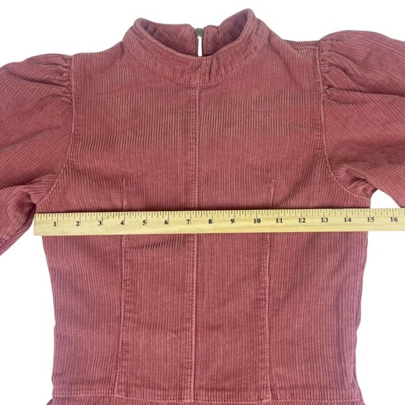 TOPSHOP Pink Mauve Corduroy Baby Doll Puff Sleeve Mini Dress US Size 2 - Picture 5 of 12